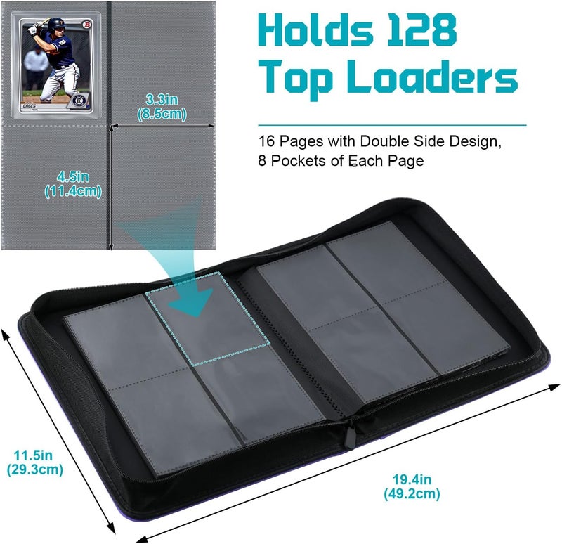 WITHYU Top Loader Binder 4 Pocket for 3"x4" Rigid Cards, 128 Pockets Collectible Card Album with Ringless Design, Trading Card Binder for TCG, MTG, Sports Cards (Aqua Blue) - Image 3